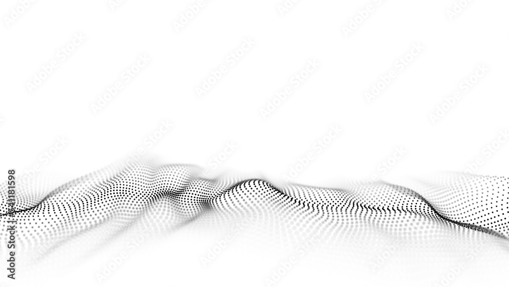 Poster abstract technology wave of particles. big data visualization. background with motion dots. artifici