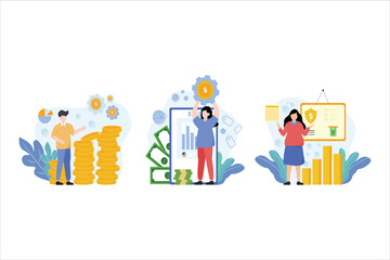 Fototapeta premium Finance Flat Bundle Design Illustration