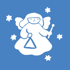 christmas baby angel from the choir of angels playing on the triangle in the sky among the stars
