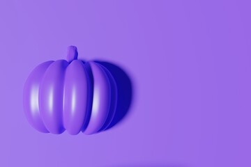 3d render of purple pumpkin on an pastel violet monochrome background