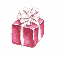 Gift box Watercolor clipart. Hand-painted illustration