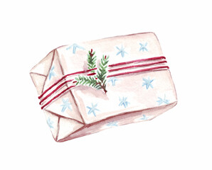 Gift box Watercolor clipart. Hand-painted illustration