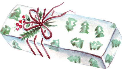 Gift box Watercolor clipart. Hand-painted illustration