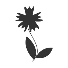 Vector isolated single pretty flower with leaves decoration outline black colored silhouette shadow EPS