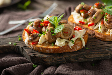 Spread on bread with ragout mushrooms