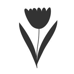 Vector isolated single pretty flower with leaves decoration outline black colored silhouette shadow EPS