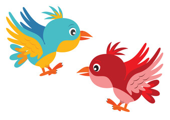 Vector Illustration of two different colored flying birds. Cartoon Bird © MihaiGr