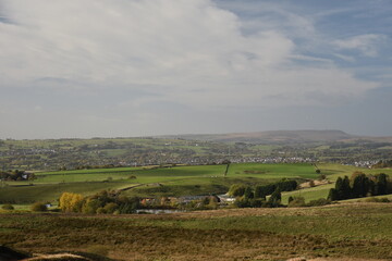 Naklejka premium Countryside views with rural farmland and open fields. Taken in Bury Lancashire England. 