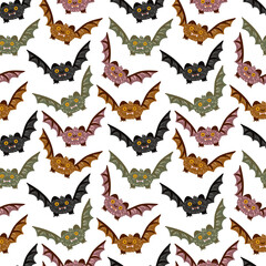 Flying soaring bats vector seamless pattern. Creepy Scary Halloween vampire bats texture for fabric, wallpaper or wrapping paper. Kids print.