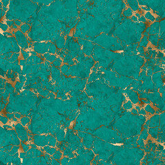 Seamless pattern with Teal and Gold Marble texture