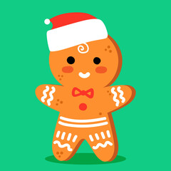 gingerbread man with icing in a santa hat