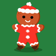 Gingerbread man with icing dressed as Santa Claus hand drawn
