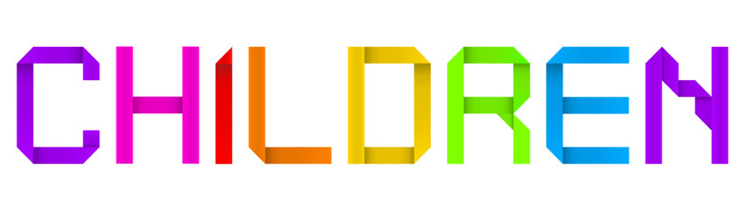 Vector concept or conceptual paper origami font forming the word CHILDREN  isolated on white background as a metaphor for curiosity, imagination, enthusiasm, kindness, learning, love and family