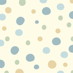 Hand drawn seamless vector illustration pattern of polka dots in pastel colors. Can be used for party, holiday, birthday, invitation design. Vector illustration