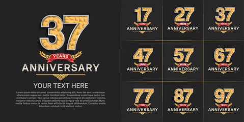 set of anniversary with golden color and vintage theme can be use for celebration event