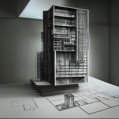 3d render sketch of a apartment