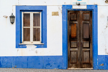 house window and door isolated on a plain wall feature