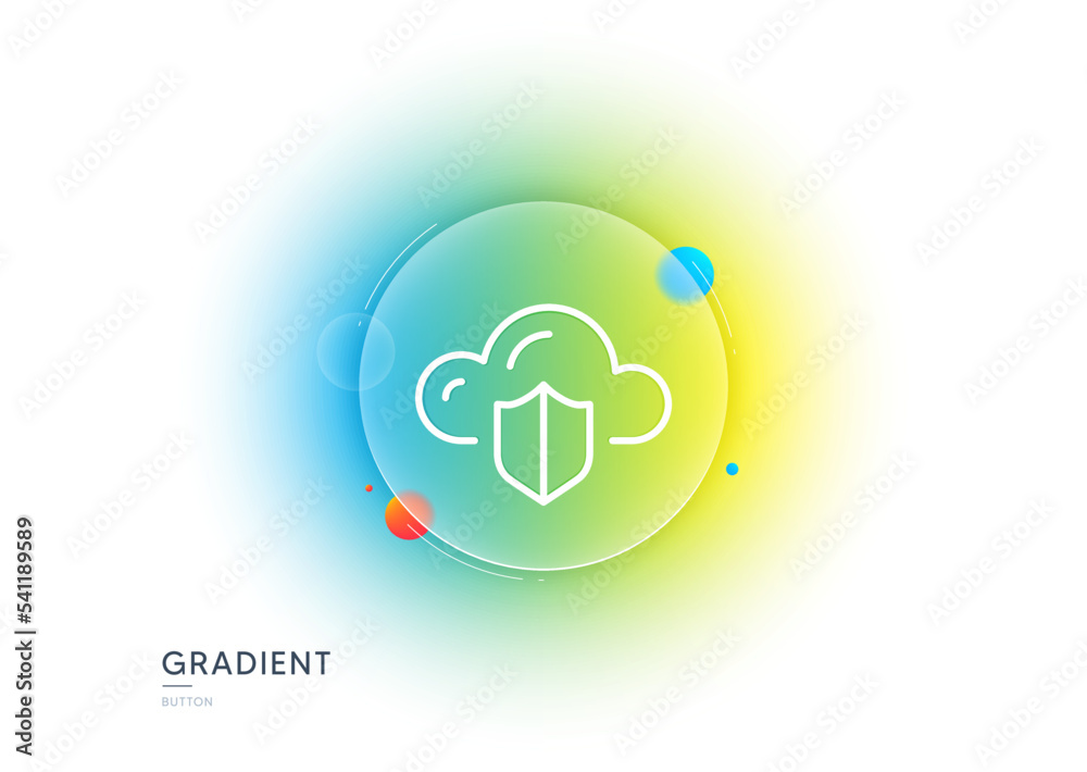 Poster cloud computing protection line icon. gradient blur button with glassmorphism. internet data storage