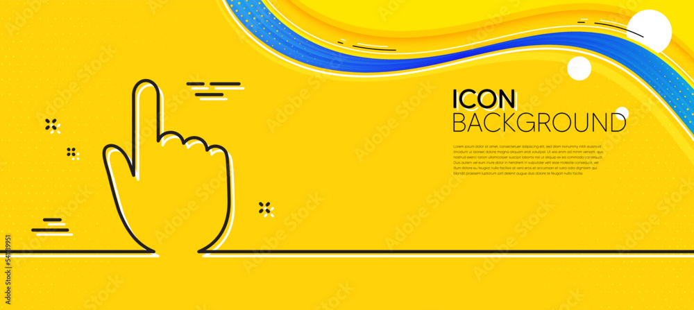 Poster hand click line icon. abstract yellow background. finger touch sign. cursor pointer symbol. minimal 