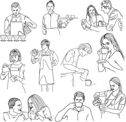 Set of Coffee and Barista line art.