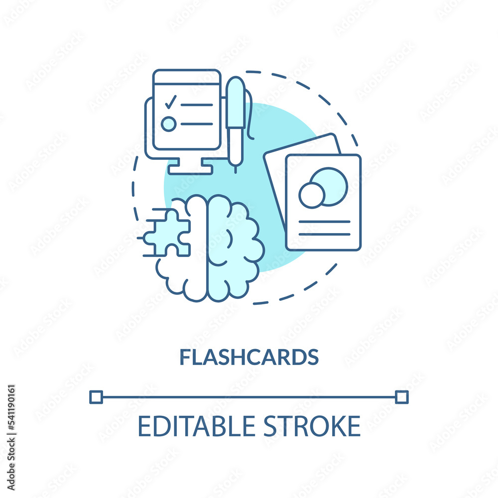 Poster flashcards concept turquoise icon. visualize information. memorization tricks abstract idea thin lin