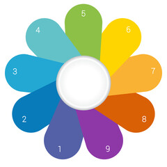 Infographic template colorful petals 9 positions isolated