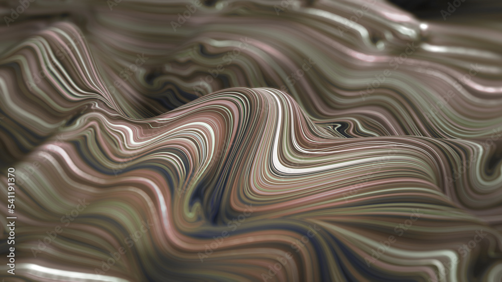 Poster abstract, crafty, soft, ocher background. waves of fluid strings in cycle of lines. 3d illustration 