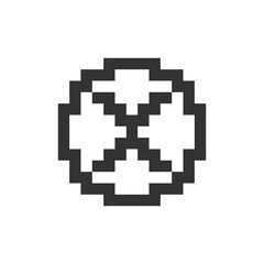 Obraz premium Delete button pixelated ui icon. Alert error. Toolbar control. Cancel upload. Menu command. Editable 8bit graphic element. Outline isolated vector user interface image for web, mobile app. Retro style
