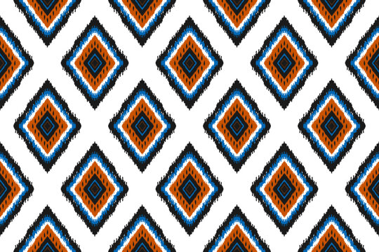 Fabric ikat pattern art. Geometric ethnic seamless pattern traditional. American, Mexican style. Design for background, wallpaper, illustration, fabric, clothing, carpet, textile, batik, embroidery.