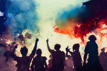 Soccer fans. Football hooligans. Football fans celebrating team victory. Soccer hooligans cheering during the game