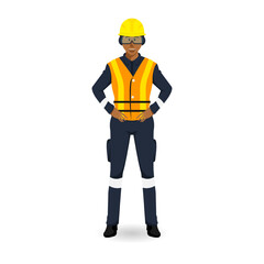 Cartoon young man design with personal protective uniform for wear in factory on isolated background, Vector illustration.