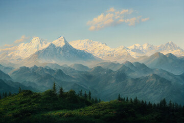 Fototapeta premium A beautiful illustration of mountain landscape