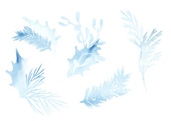 Fototapeta na wymiar Winter mood elements set. Hand drawn watercolor illustration isolated on white background