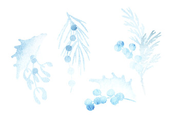 Fototapeta na wymiar Winter mood elements set. Hand drawn watercolor illustration isolated on white background