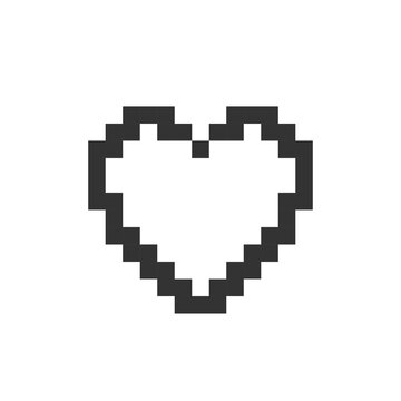 Heart pixelated ui icon. Like button. Expressing love. Sharing reaction. Appreciation. Editable 8bit graphic element. Outline isolated vector user interface image for web, mobile app. Retro style