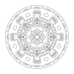 Teddy bears. So cute. Christmas mandala. Coloring page. Vector illustration.