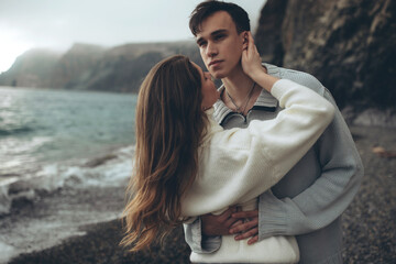 Love story. Happy young couple in nature. High quality photo