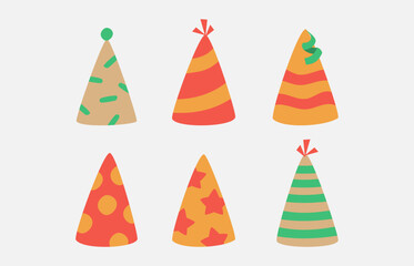 set of cute birthday hat flat vector illustration. design elements and resource for party, celebration, and new year theme.