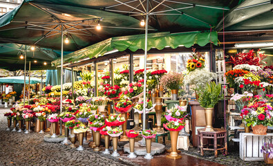 flower stall on Plac Solny square near central Market square in Wroclaw
