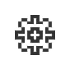 Settings gear pixelated ui icon. Device configuration. Developer mode. Setup button. Editable 8bit graphic element. Outline isolated vector user interface image for web, mobile app. Retro style