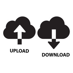 Download icon. Upload icon.  Upload from cloud symbols. Receive data from a remote storage signs. Flat icons on white. Vector. Eps10 vector illustration