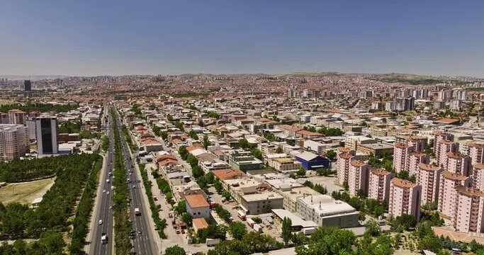 Ankara Turkey Aerial v1 drone flyover yunusemre altındağ capturing densely populous residential cityscape covered with houses and apartments in red tile roof - Shot with Mavic 3 Cine - July 2022