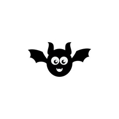 black funny cartoon smiling bat. Flat icon on white background. Halloween vector illustration for kids.