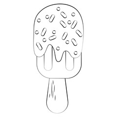 Ice cream on a stick with a thin line. Vector on a white background