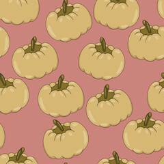 Seamless pattern with halloween pumpkins on color background. Scary and funny faces. Cute Pumpkin or ghost. Vector autumn holidays illustration