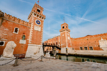 Bottom view of entrance to the former shipyard of the Venice Arsenal (Arsenale di Venezia)