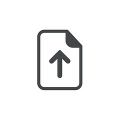 black rounded arrow up with document sheet icon. Isolated on white. Upload document icon.