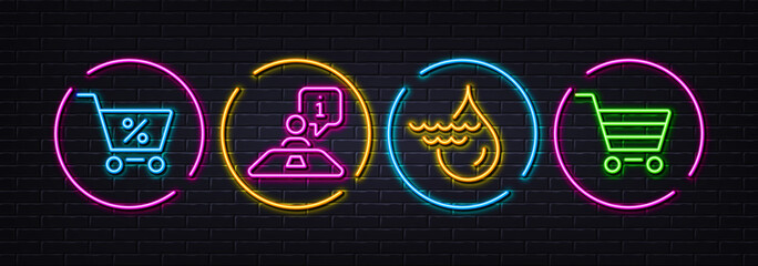 Hydroelectricity, Interview and Special offer minimal line icons. Neon laser 3d lights. Market sale icons. For web, application, printing. Hydroelectric energy, Job meeting, Discounts. Vector