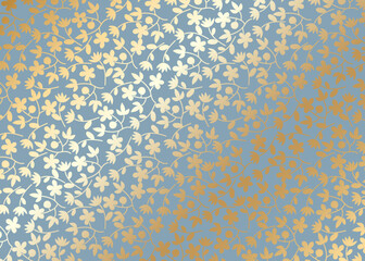 Background with ornament of wild flowers in blue and gold colors. Floral poster for congratulations. Vector decorative greeting card, invitation design.