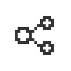 Obraz premium Sharing button with dots pixelated ui icon. Social media. Reaction on blog posts. Editable 8bit graphic element. Outline isolated vector user interface image for web, mobile app. Retro style